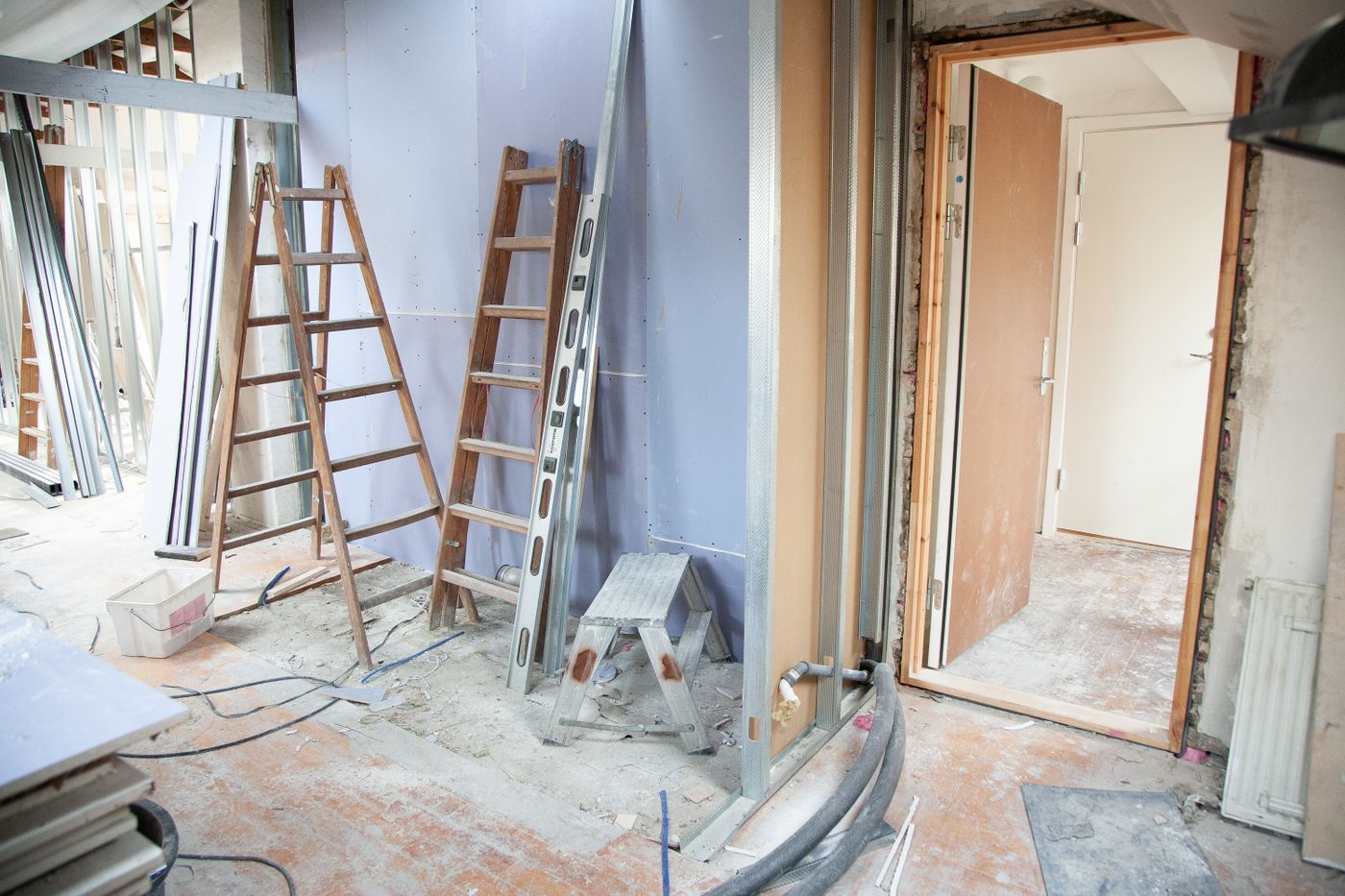 Home renovation in progress with construction materials